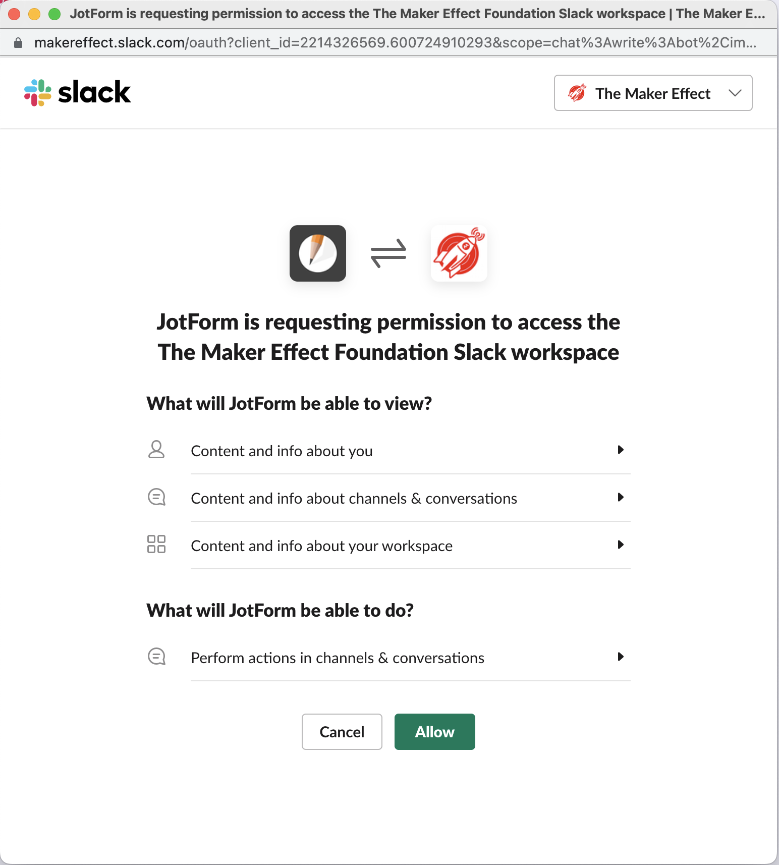 Jotform Slack Integration - Authentication