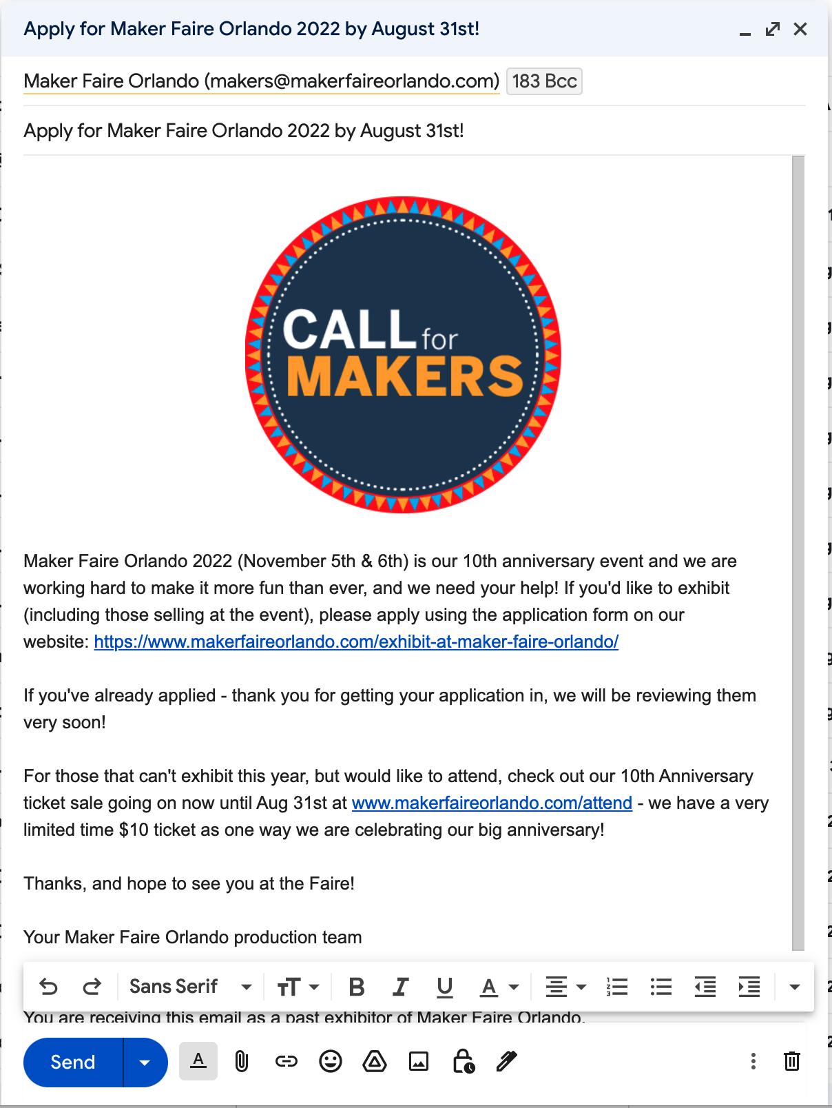 Emailing past makers